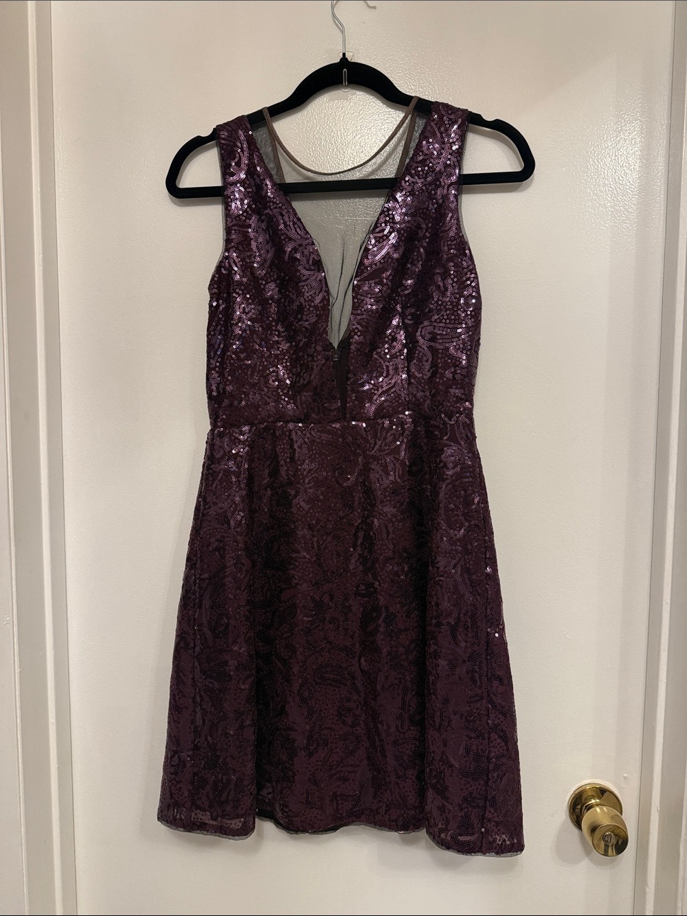 BCBGMaxAzria Plum Sequin V-Neck Mini Dress